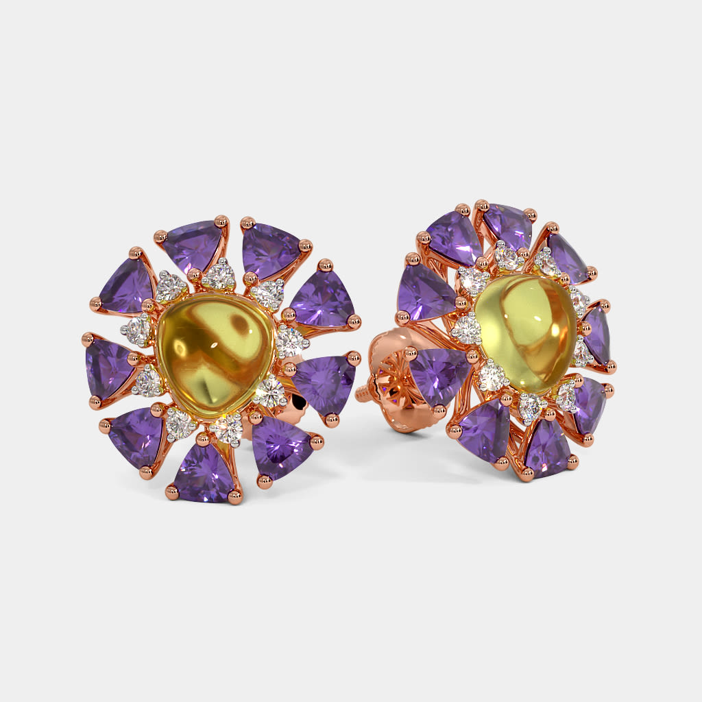 Diamond Grids  Rough Cut Purple Amethyst Earrings  Kastur Jewels