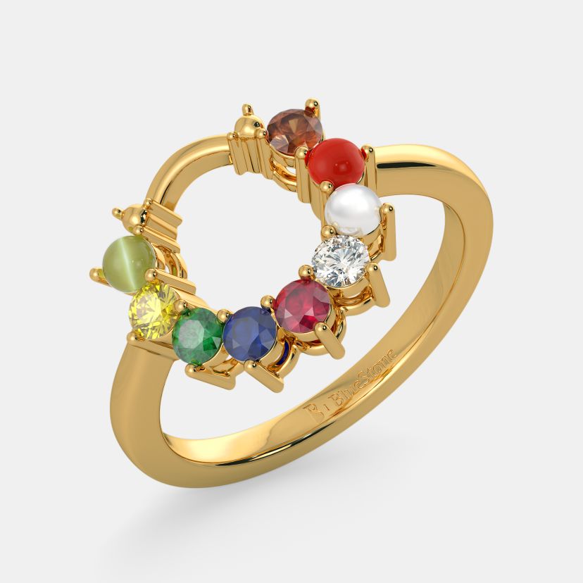 Gold navaratna sale ring for ladies